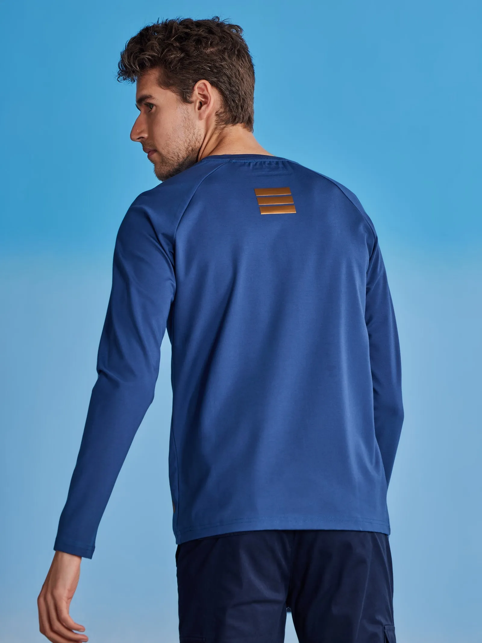 Blue Chest Print Stretch Urban T-Shirt