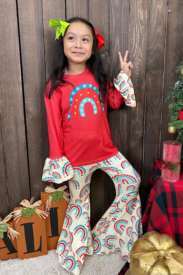 Christmas rainbow printed girl set wholesale DLH0923-03
