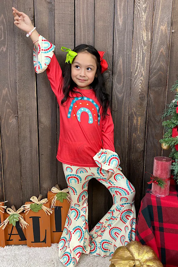 Christmas rainbow printed girl set wholesale DLH0923-03