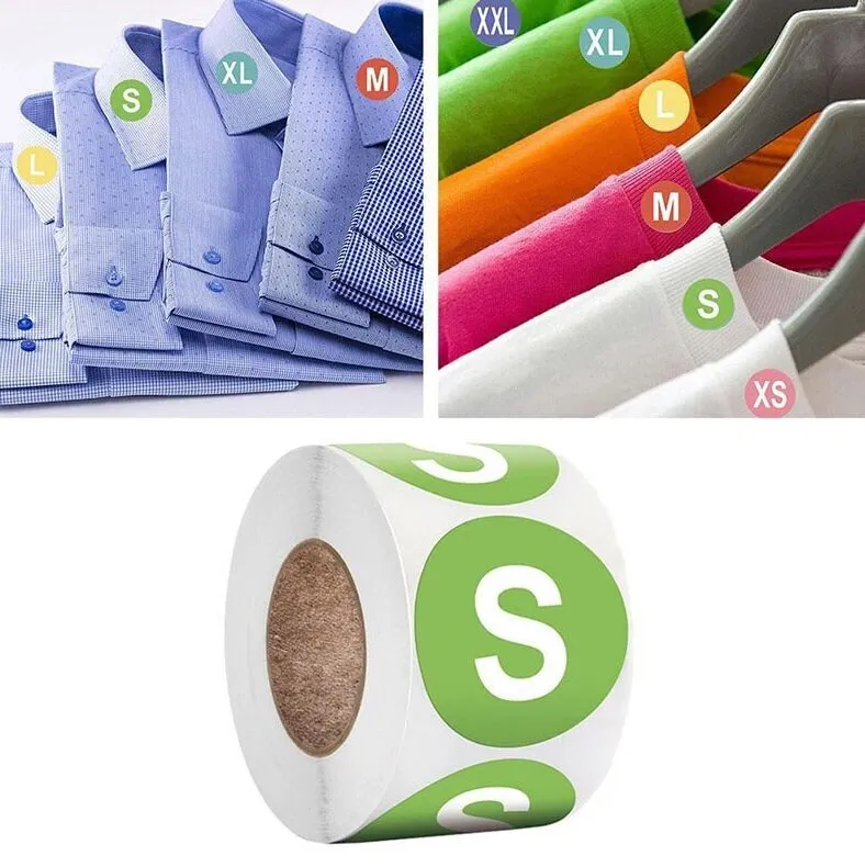 Clothing Size Stickers, Size Labels, Size Stickers, Colorful Small Stickers, Clothing Size Round Sticker Labels, T-shirt XS S M L XL XXL