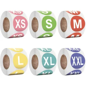 Clothing Size Stickers, Size Labels, Size Stickers, Colorful Small Stickers, Clothing Size Round Sticker Labels, T-shirt XS S M L XL XXL