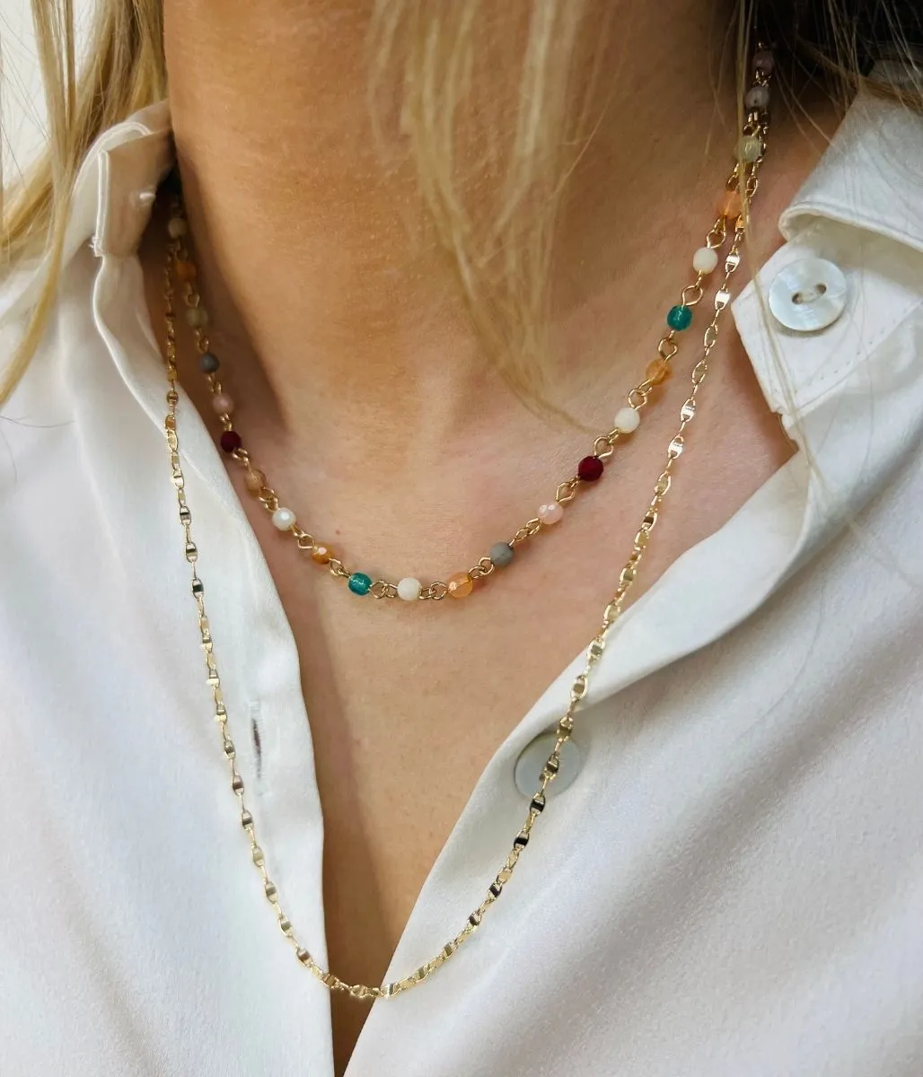 Gold Colour Beaded Layered Necklace