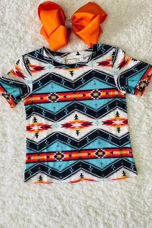 XCH0012-2H Mom and Me Aztex prints short sleeve girls top